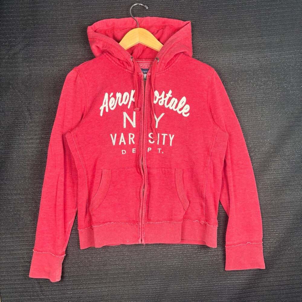 Aeropostale Full Zip Hoodie Red Varsity NY Logo